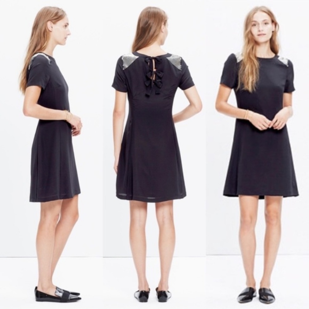 Madewell Medal Sequin Yoke Dress Black Tie Cocktai - Picture 4 of 8